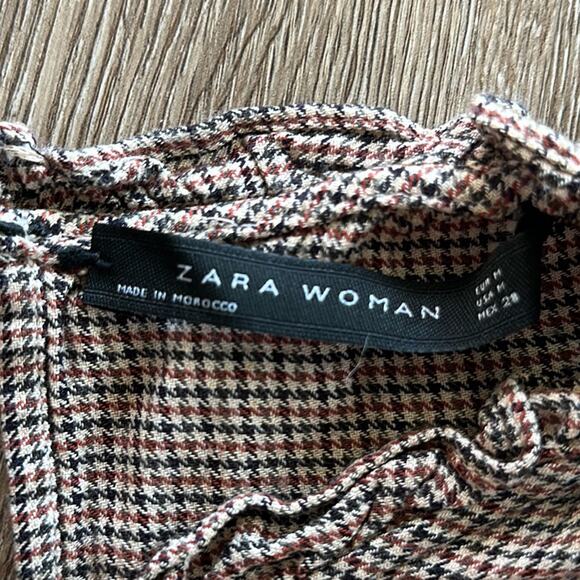 Zara Houndstooth High Neck Blouse Size Medium - Picture 2 of 6